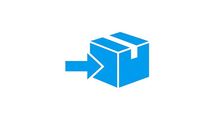 Blue package box with arrow, delivery symbol, shipping icon, logistics concept, ecommerce element, modern graphic design