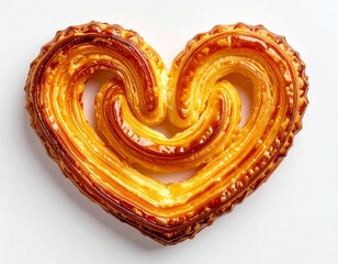 Obraz premium Golden heart-shaped palmier pastry with crisp, caramelized layers and a glossy finish