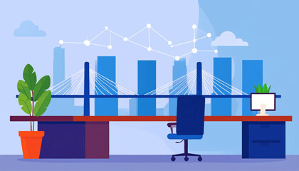 Naklejka premium Office scene with city view