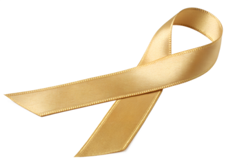 Golden awareness ribbon isolated on a white background for support and decoration