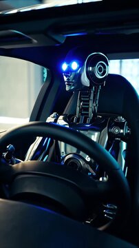 AI robot driving car Autonomous Vehicle Artificial Intelligence Assistant Automatic Commute Futuristic Taxi Technology Metaphor