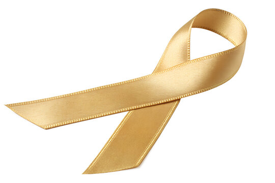 Golden awareness ribbon isolated on a white background for support and decoration