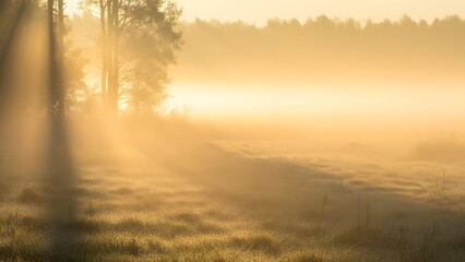 Serene landscape with fog and sunlight in the morning