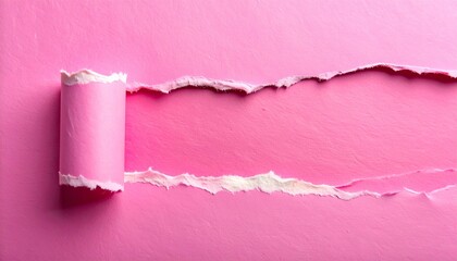 Torn pink paper revealing deeper pink layer with curled edges on light background