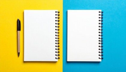 Blank white spiral notebook centered on vibrant radial multicolored background