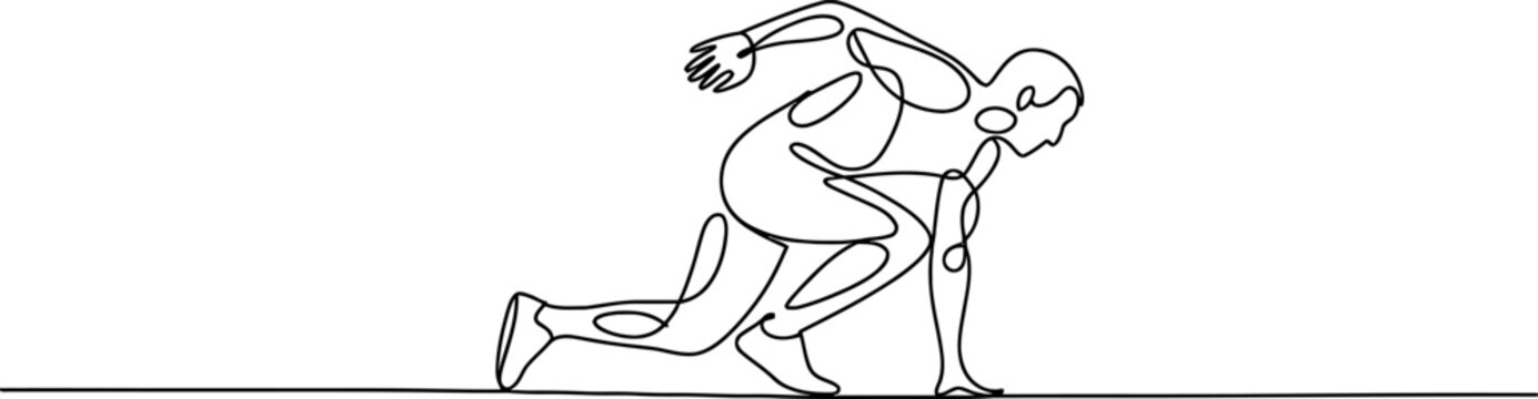 Athlete in starting position for a sprint, drawn with a single continuous line. Vector, illustration