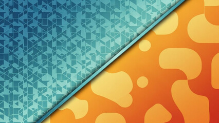 Abstract geometric and organic patterns in contrasting blue and orange hues, modern graphic
