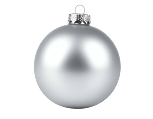 A single, matte silver Christmas ornament on a black background