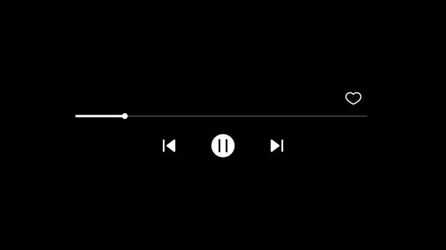 Overlay music player UI with progress bar, skip and pause buttons, heart icon, and transparent background. 4K video