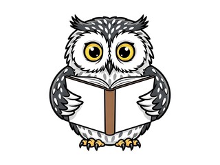 Cute cartoon owl reading a book