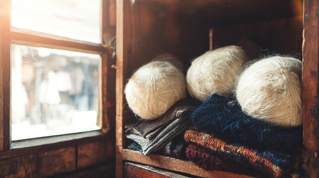 camphor. White camphor balls placed inside an antique wooden wardrobe with folded clothing. menu design, packaging mockups, designed for food delivery and cloud-kitchen brand materials.