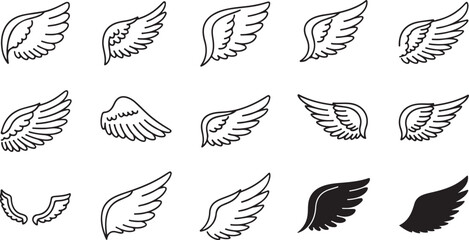 Doodle outline sketch angel wings. Angel feather wing, silhouette. Linear fly winged angels, flying heaven hand drawn doodle vector icons © Sabbir Rahman Sadid