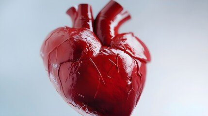 Detailed 3D Render of a Human Heart in Glossy Red on a Light Background