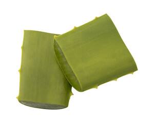 Fresh green slices of aloe vera isolated on transparent background