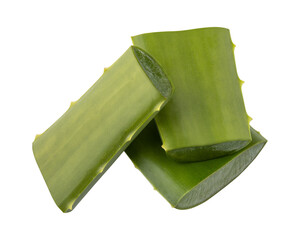 Fresh green slices of aloe vera isolated on transparent background