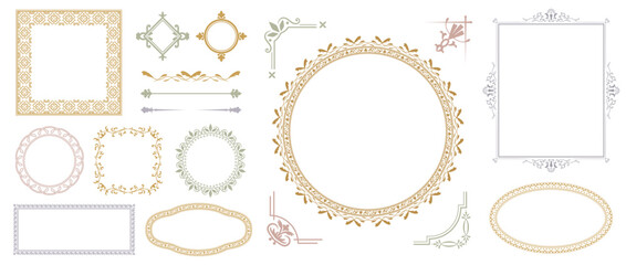 A set of decorative frames with an antique feel. Decorative borders with a luxurious look. Elegant vintage-style frames.