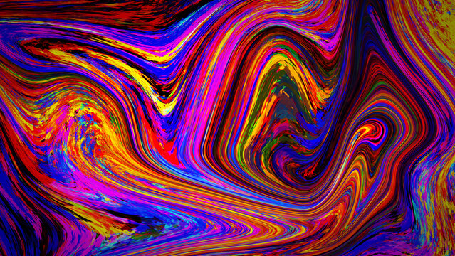 Abstract colorful marble liquid background with vibrant psychedelic oil paint swirls and expressive rainbow fluid waves for artistic design