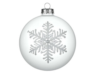White spherical ornament with silver snowflake decoration