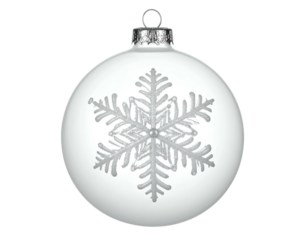 White spherical ornament with silver snowflake decoration
