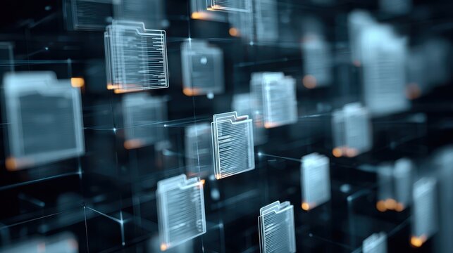 Files and data structures arranged in a digital concept view showing layers with transparency in a tech environment - Powered by Adobe