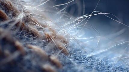 Close-up view of a textured fabric showing fine fibers and threads with soft colors in natural light during the daytime