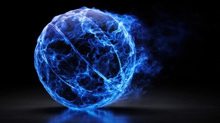 Basketball with electric energy in motion on a dark background at high speed