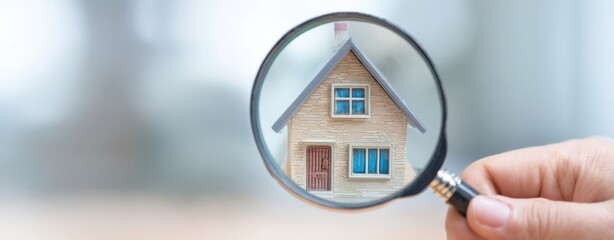 The house under a magnifying glass representing property inspection and real estate concepts