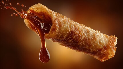 a golden-brown wrapper drop of brown sauce