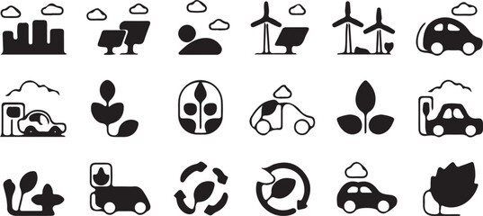 Sustainable Energy, Eco-Friendly and Green Technology Icons for Environment.