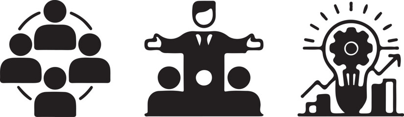 Business Collaboration, Leadership, and Innovation Icons for Success.