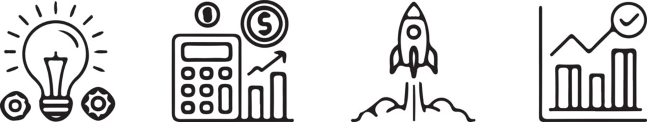 Business Innovation, Growth, and Financial Success Icons for Strategy.