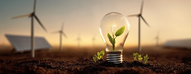 The light bulb with a seedling inside symbolizing renewable energy and sustainable growth