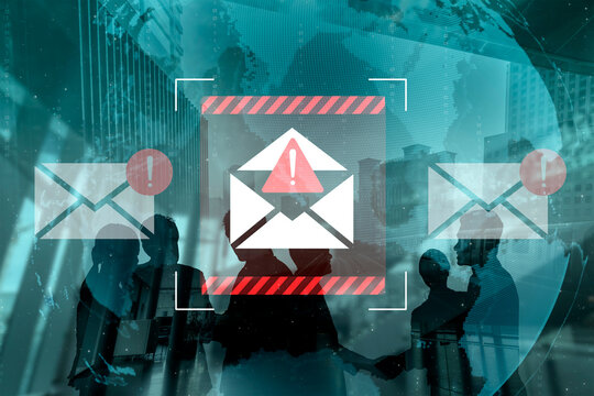 This image features a prominent email alert icon, symbolizing communication and urgency in a digital landscape, with business silhouettes representing teamwork. Gantry - Powered by Adobe