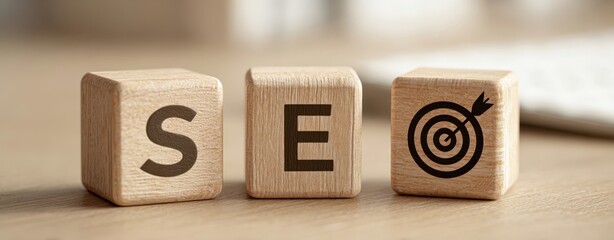 The Wooden Blocks Spelling SE with Bullseye Icon Representing Business Goals and Focus