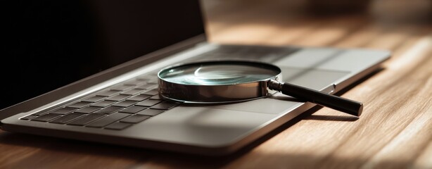 The Magnifying Glass on a Laptop Keyboard Symbolizing Digital Investigation and Research