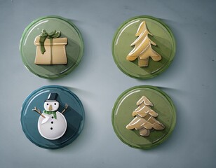 Christmas holiday icon set featuring festive winter elements such as candy cane, snowman, gift box, bell, star, gingerbread, ornaments and decorations.