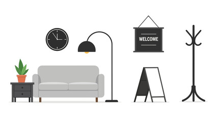 Modern Minimalist Interior Design Elements Set - Stylish Furniture and Decor Objects for Home or Office Spaces