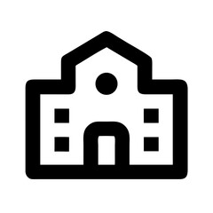 Simple Flat School Building Icon Vector with Solid Color Fill and Black Outline, Minimalist Academic Institution Illustration