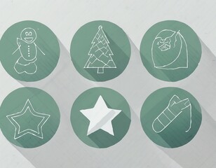 Christmas holiday icon set featuring festive winter elements such as candy cane, snowman, gift box, bell, star, gingerbread, ornaments and decorations.