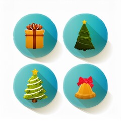 Christmas holiday icon set featuring festive winter elements such as candy cane, snowman, gift box, bell, star, gingerbread, ornaments and decorations.