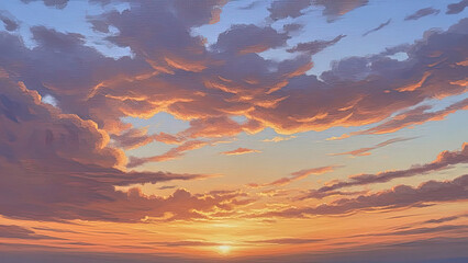 Sunset Sky with Dramatic Textured Clouds and Golden Light. Dawn or Dusk Horizon.
