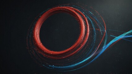 Red and blue circle on black background, digital art illustration - Generative AI
