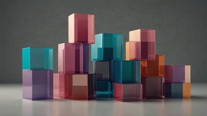 Obraz premium Group of colorful cubes sitting on table, digital art illustration - Generative AI