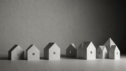 Generative AI illustration: row of paper houses on table with detailed texture