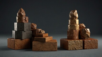 Creative composition of pile of different sized rocks on table - Generative AI