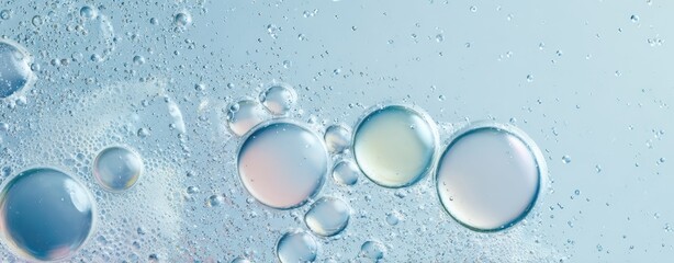 The Bubbles Floating in a Pastel Blue Oil and Water Abstract Background