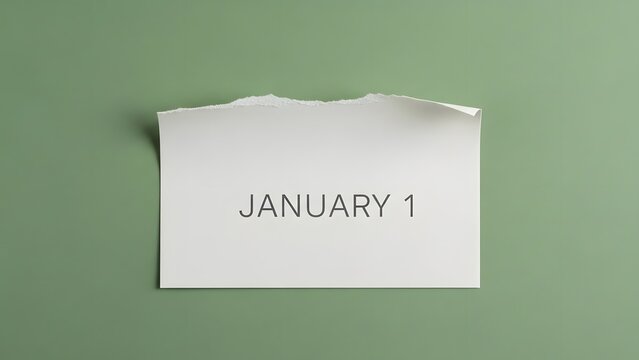 A white piece of paper with 'JANUARY 1' written on it, placed on a plain green background, symbolizing the start of a new year.
