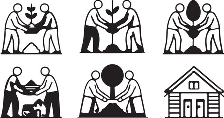 Social Support and Community Care Silhouette Icons.