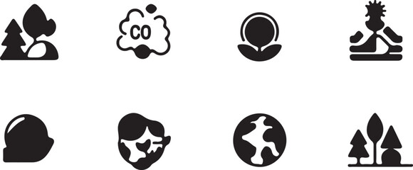 Environmental Impact and Carbon Footprint Line Icons.