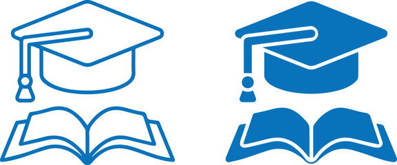 graduation cap,icons open book, education, academic achievement, learning, knowledge, black and white icons